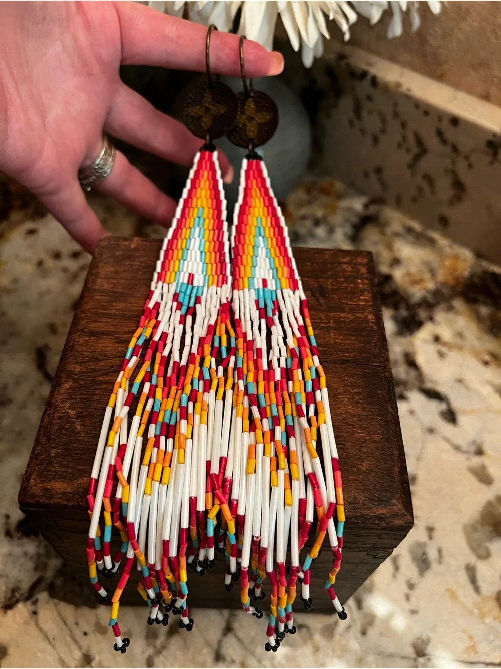 Handmade Beaded Fringe Statement Earrings | Boho Western | 10” Long